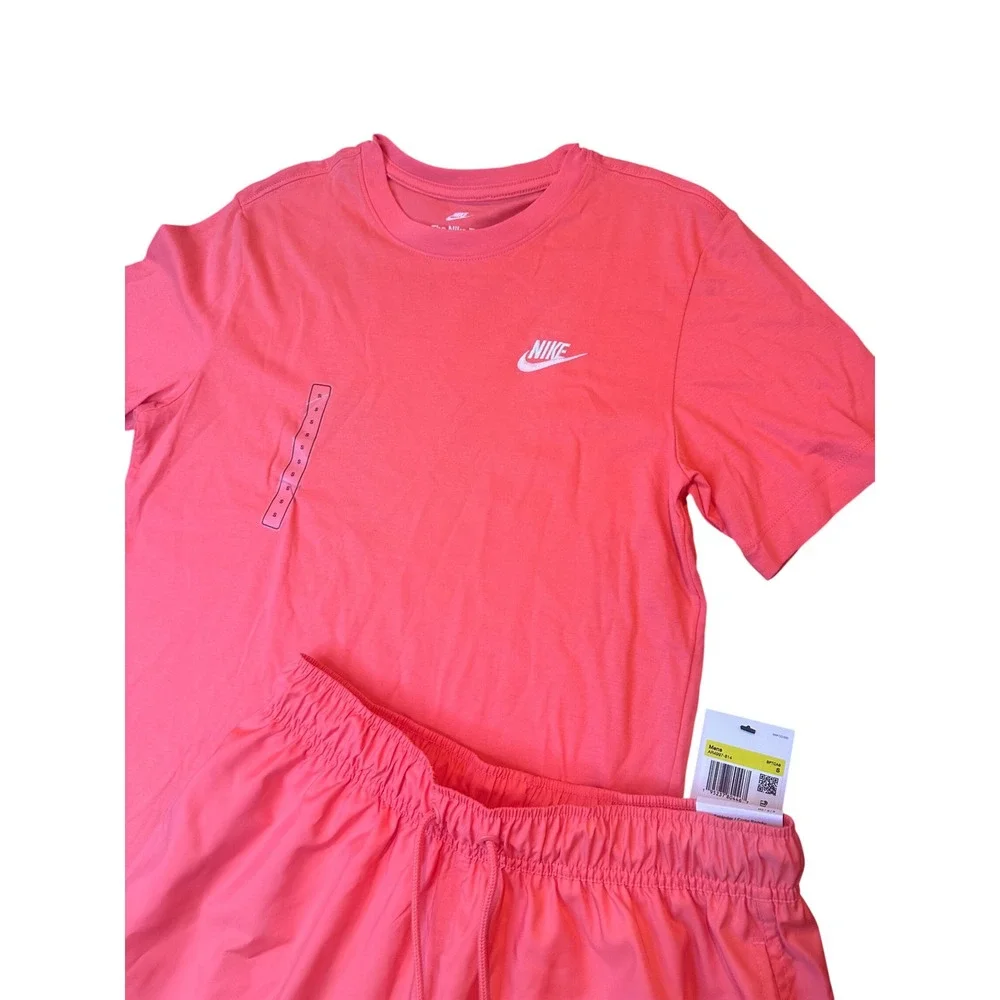 Nike Mens Sportswear Small T-Shirt Shorts Set Outfit Coral Orange Magic Ember